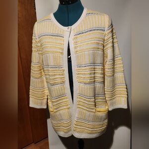 Like New Christopher & Banks Women's Yellow and White Striped Sweater